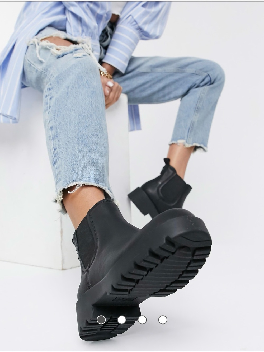 UGG Markstrum Genuine Leather Black Chelsea Lug Sole Ankle Boot